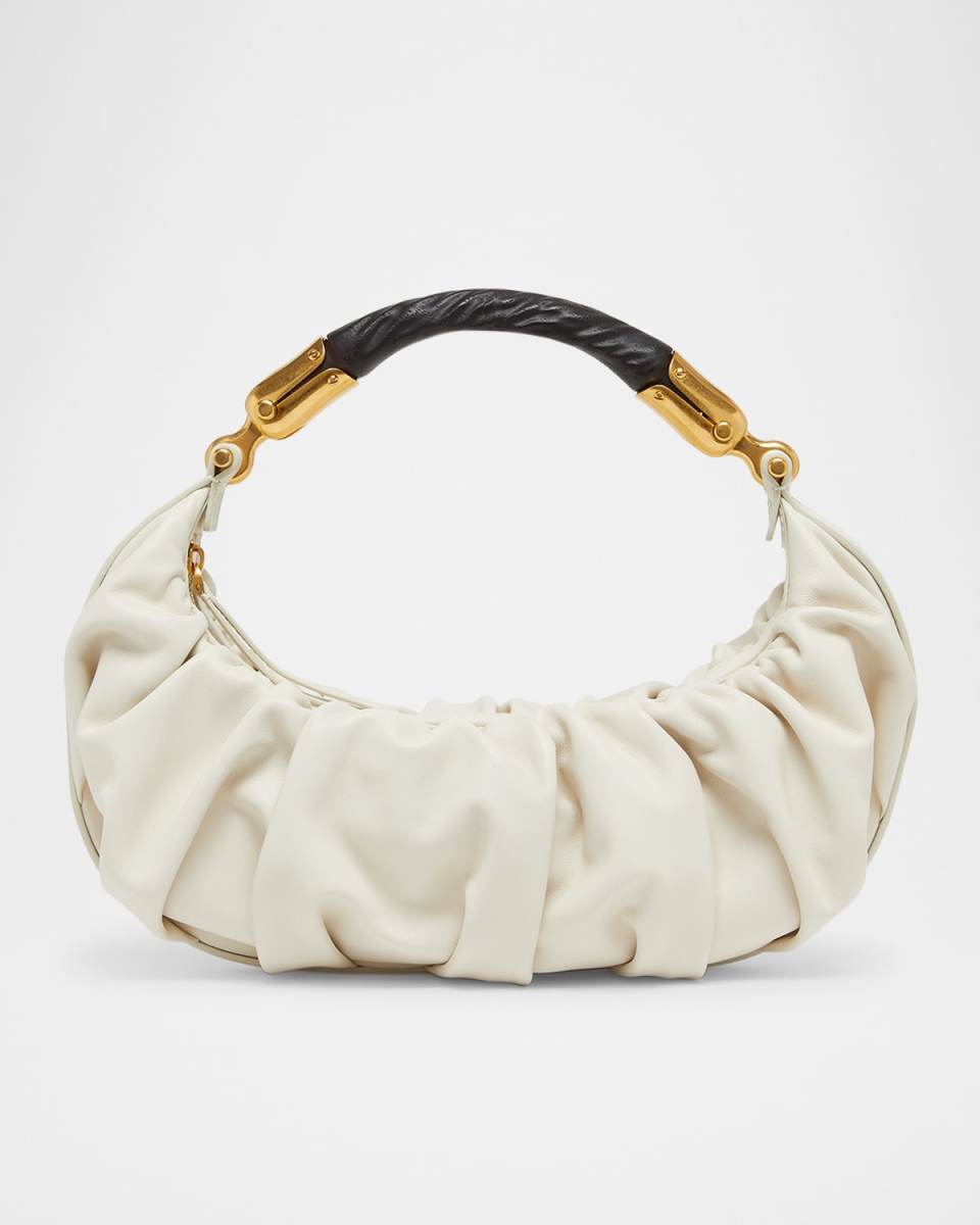Ebene Medium Ruched Top-Handle Bag in Leather